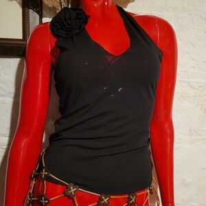 Mango Black Halter with Rosette Top Black Women's S
